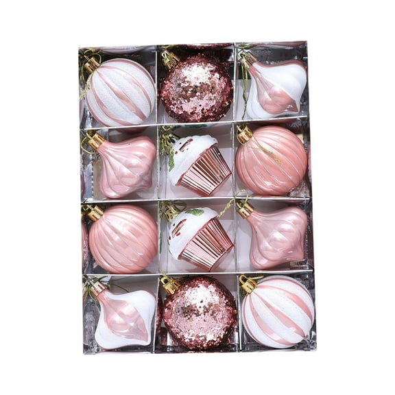 12 Pcs Christmas Balls Hanging Ornaments Tree Decorations Glittering Rose Red for Holiday Wedding and Home Decor