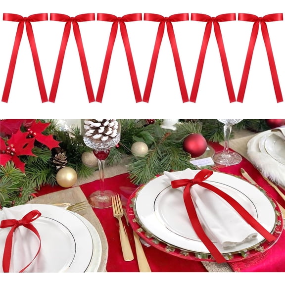 12 Pcs Christmas Bow Napkin Rings Velvet Bow Xmas Napkins Holder Ring for Holiday Dinner Wedding Dining Table Decoration Anniversary Party Supplies (Red)