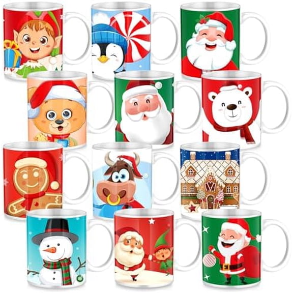 12 Pcs Christmas Coffee Mugs Set 11 oz Ceramic Christmas Mugs with Handle Ceramic Matching Cups Holiday Party Stackable for Home Centerpieces Housewarming Holiday Party Gift(Classical)