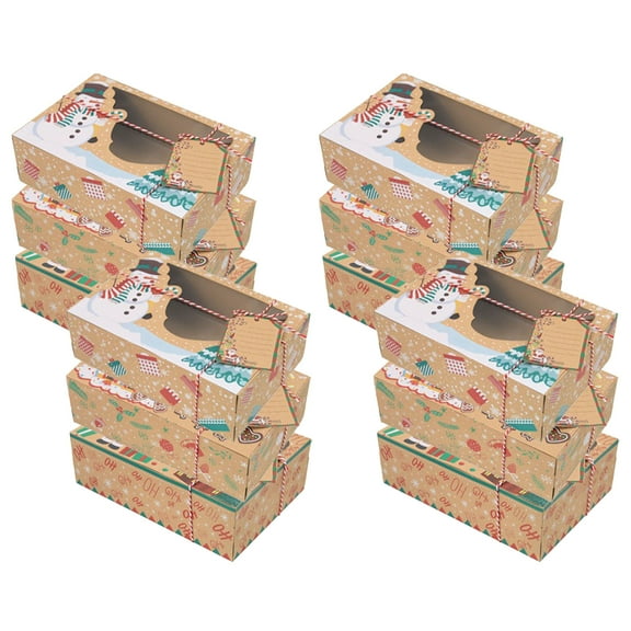 12 Pcs Christmas Cookie Boxes with PVC Window 8.7x5.9x2.7inch Square Food Grade Kraft Paper Cake Box Christmas Treat Boxes for Cookie Pastries Bread Party Favor Supplies