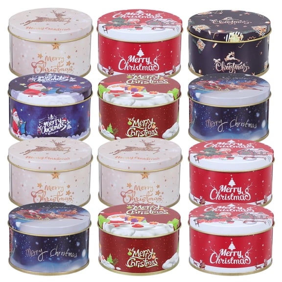 12 Pcs Christmas Cookie Tins with Lids Metal Nesting Containers for Candy Treats Small Items