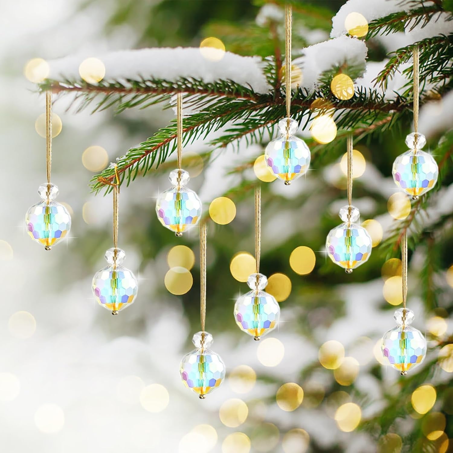 12 Pcs Christmas Crystal Ball Ornaments,Mini Colorful Glass Prism Balls,Hanging Crystal Balls for Xmas Tree Decorations,Crystal Ornament Balls for Christmas Wedding Party Decor,White