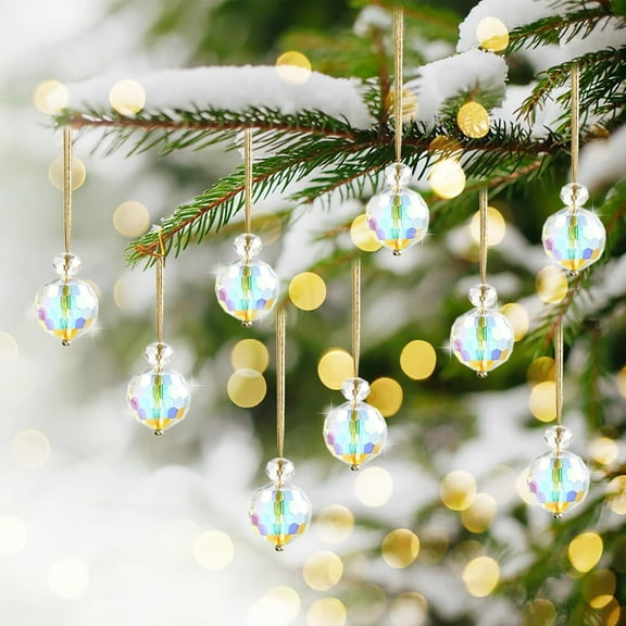 12 Pcs Christmas Crystal Ball Ornaments,Mini Colorful Glass Prism Balls,Hanging Crystal Balls for Xmas Tree Decorations,Crystal Ornament Balls for Christmas Wedding Party Decor,White