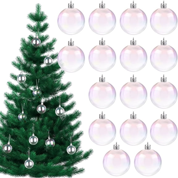 12 Pcs Christmas Decoration Balls,Iridescent Christmas Ornaments Balls,Plastic Clear Iridescent Ornaments Decorative Hanging Ornaments for Xmas Tree Wedding Party Decorations (Clear, 1.96 Inch)