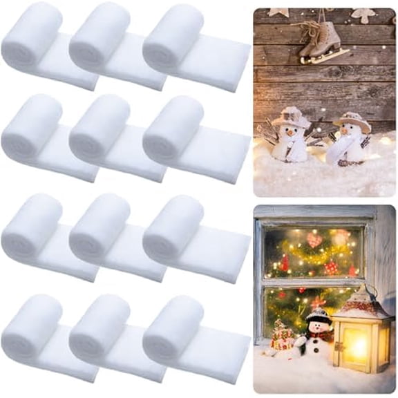 12 Pcs Christmas Fake Snow Blanket 30 in x 8 ft Christmas Snow Roll Artificial Village Display Snowy Decoration Fluffy Fake Cover Faux Sheet for Winter Decor$$Home Decor, Kitchen, & Other