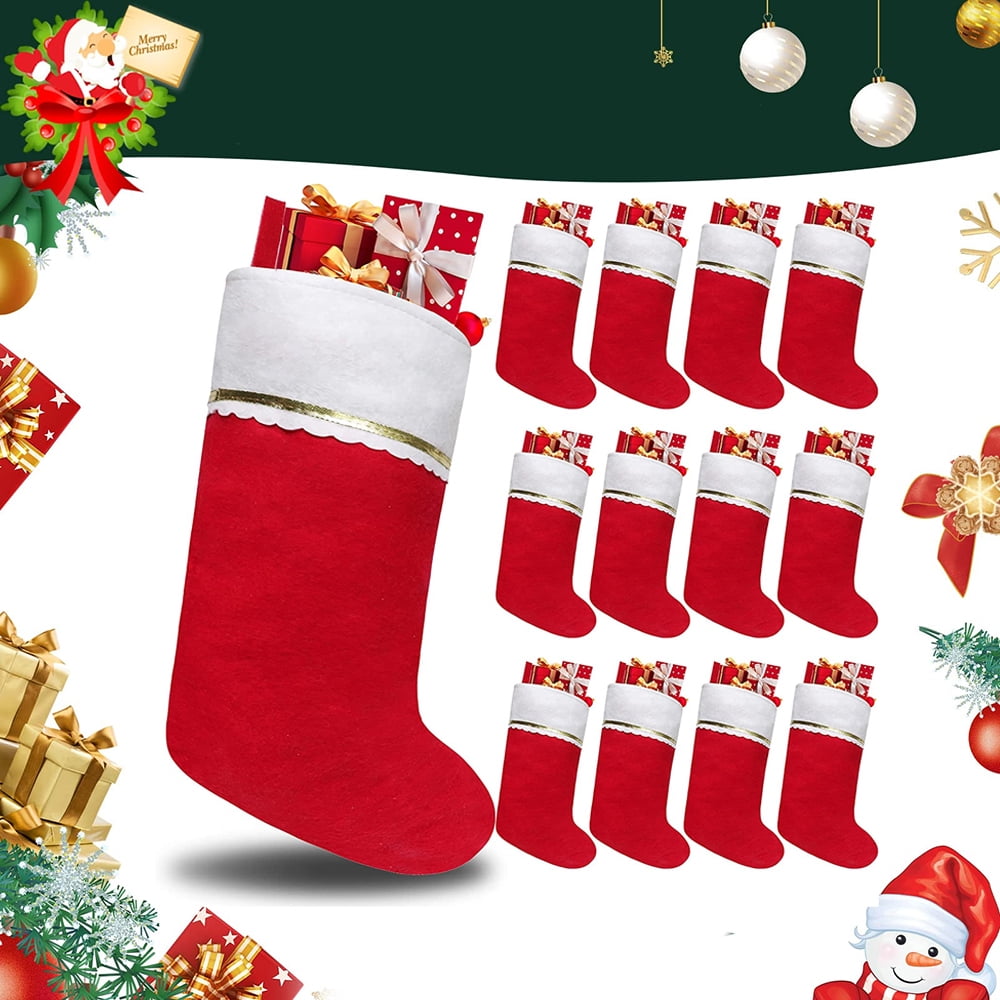 Asekonc 12 Pack Red Felt Christmas Stockings Set 15 Inches Xmas Santa Stockings for Family Holiday Xmas Party Decorations