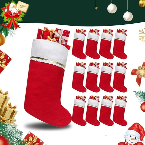 12 Pcs Christmas Felt Stockings Bulk, 15 Inch Red Felt Stockings Bags Xmas Fireplace Hanging Stockings Christmas Tree Hanging Ornaments for Family Christmas Holiday Decorations Kids