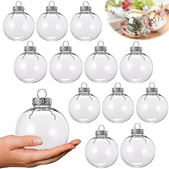 12 Pcs Christmas Fillable Ornaments Ball -Clear Christmas Ornaments Filling Christmas Balls,Plastic Christmas Ball for Chirstmas,Wedding Decoration,Hanging Arts and DIY Fillable Crafts Accessories
