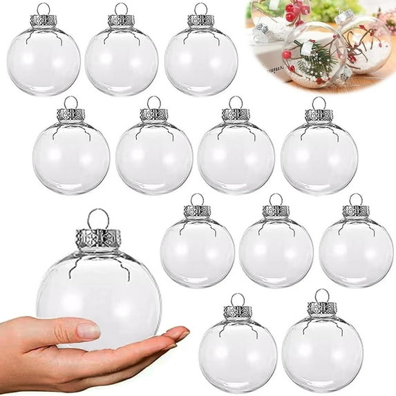12 Pcs Christmas Fillable Ornaments Ball -Clear Christmas Ornaments Filling Christmas Balls,Plastic Christmas Ball for Chirstmas,Wedding Decoration,Hanging Arts and DIY Fillable Crafts Accessories