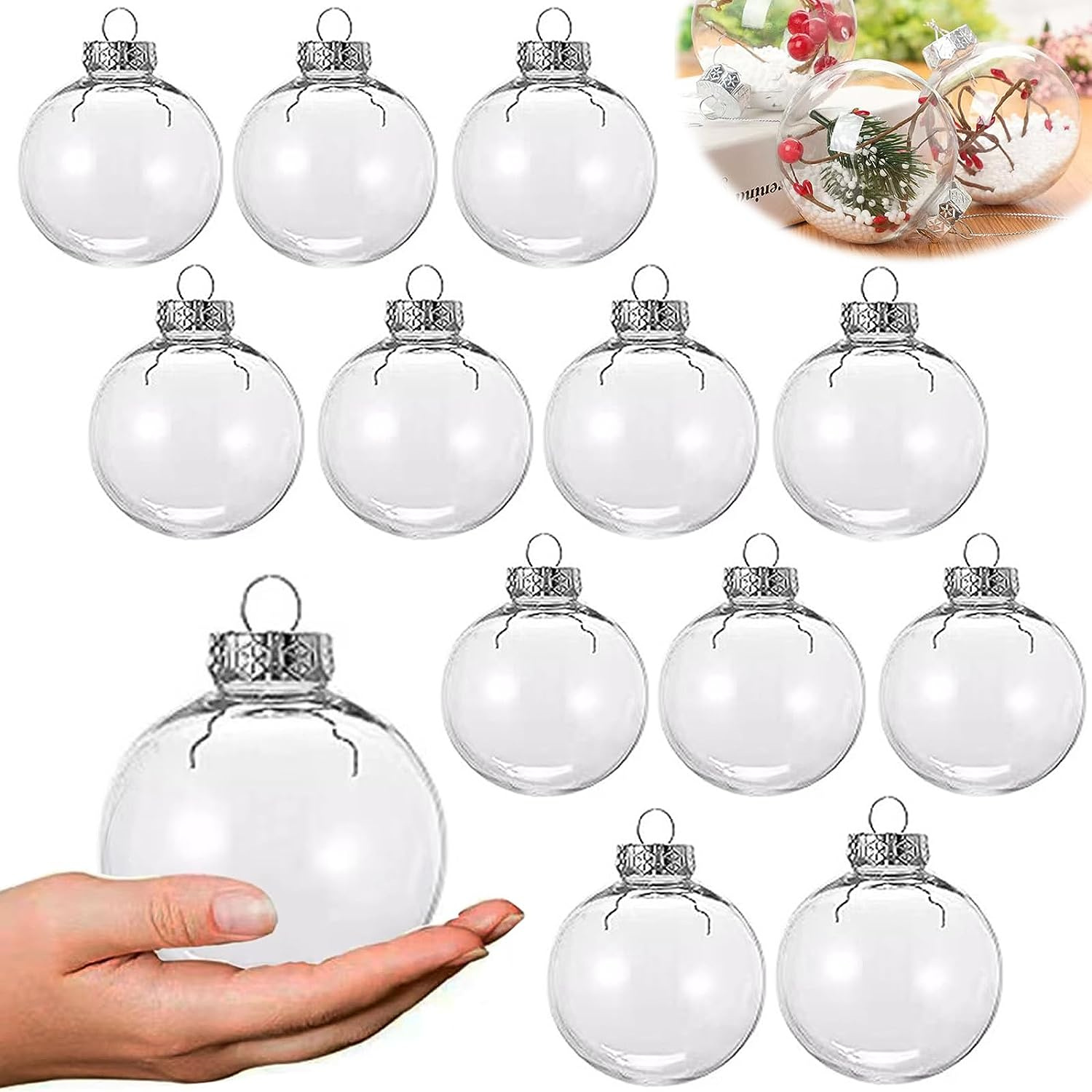 12 Pcs Christmas Fillable Ornaments Ball Clear Christmas Ornaments
