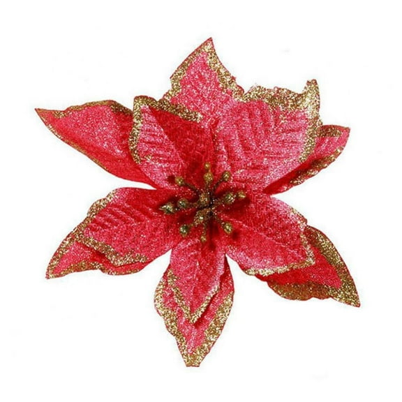12 Pcs Christmas Flowers Artificial for Decoration,6 Inch Poinsettia Xmas Tree Wreath Glitter Floral Ornaments for Front Door Wedding Party