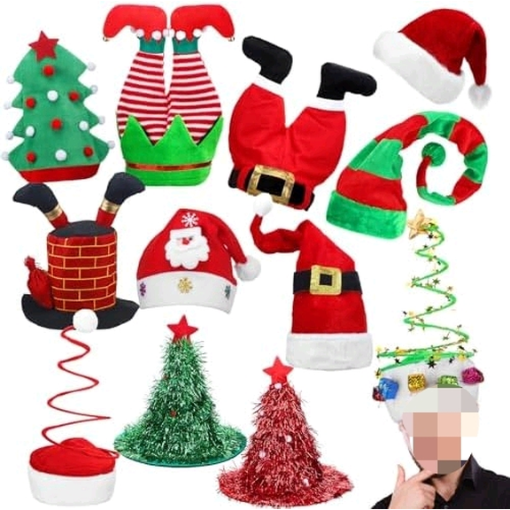 12 Pcs Christmas Hats Unisex Santa Pants Hats Xmas Funny Favors Long Striped Santa Chimney Tree Tinsel Costume Accessories for Women Men Party Supply$$Home Decor, Kitchen, & Other