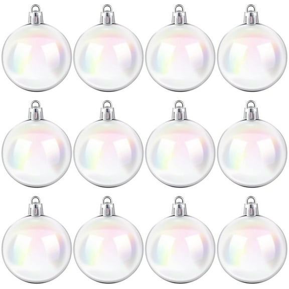 12 Pcs Christmas Iridescent Ornaments Balls Decorative Hanging Ball Ornaments DIY Plastic Christmas Ball Topboutique Clear Bubble Ball for Xmas Tree Wedding Party Birthday Decor,3 cm/1.2 inch