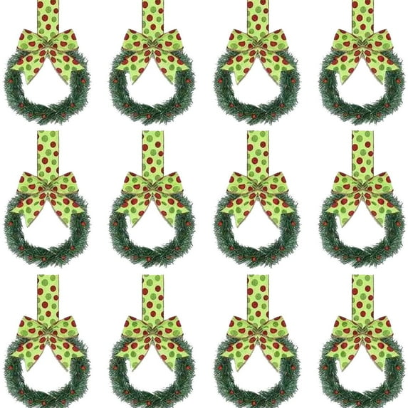 12 Pcs Christmas Kitchen Cabinet Wreaths with Ribbon 5.12 Inch Mini Christmas Wreath Small Kitchen Xmas Decor for Window Door(Plaid,Stylish Style)