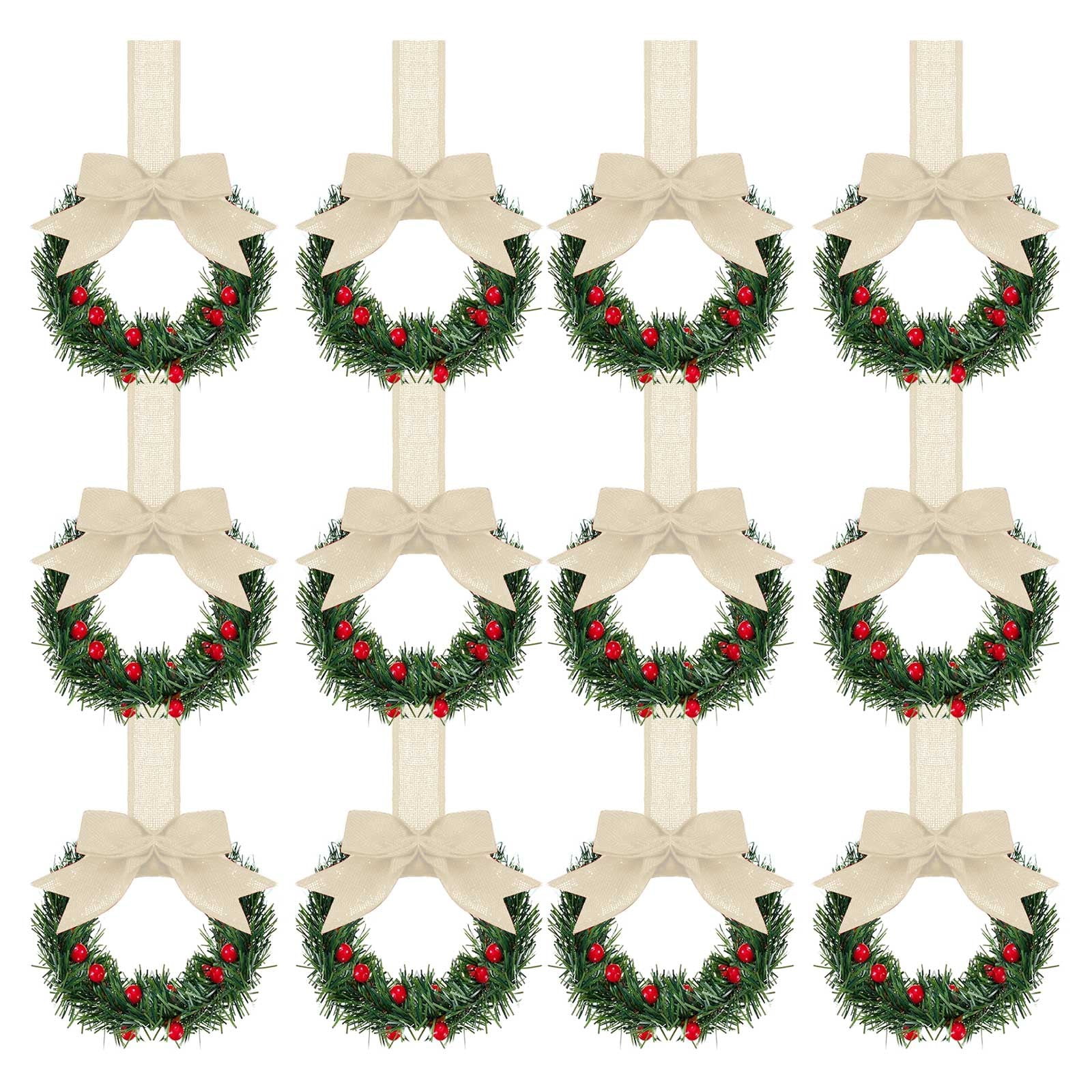 Interiors Paradigms - 16 Christmas Door Cabinet Bows With Wreaths Set 10 Large 6 Mini Hanging