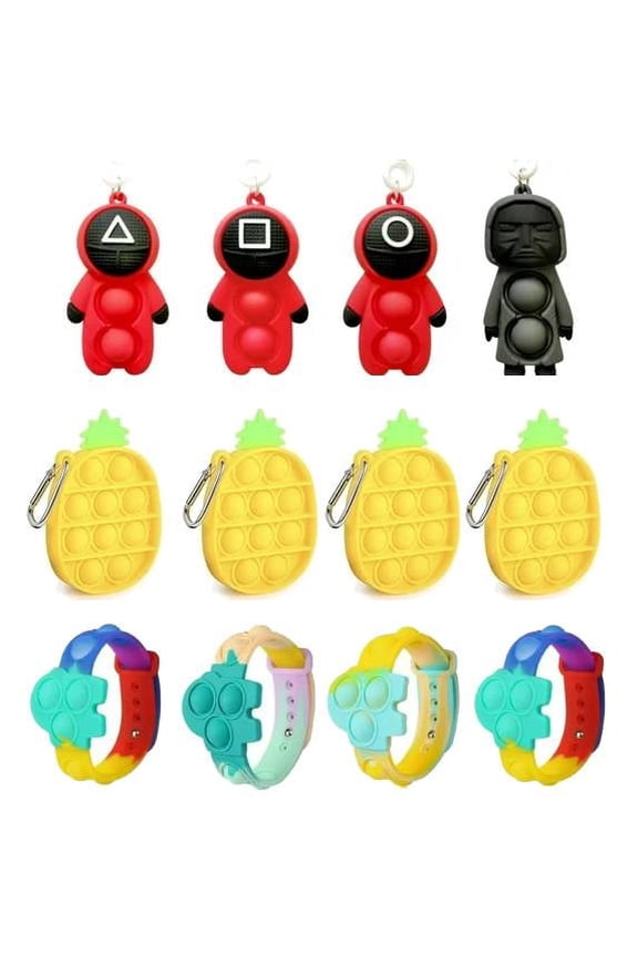 12 Pcs Christmas Mini Pop Bubble Keychain Simple Dimple Fidget Toys Poppers Keychain Bulk Packs Anxiety Stress Reliever for Girls Kids Adults Office Desk Toy Party Favors Classroom Rewards