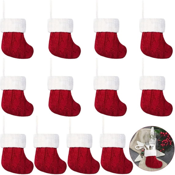 12 Pcs Christmas Mini Stockings Xmas Classic Stocking Small Hanging Christmas Fireplace Decoration for Holiday Party