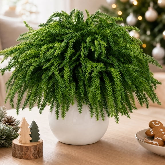 Kidzkube 12 Pcs Christmas Norfolk Pine Branches, 18 inch Soft Artificial Greenery Stems for Vase, Garland, Wreath, DIY Crafts, Faux Pine Picks Home Decor