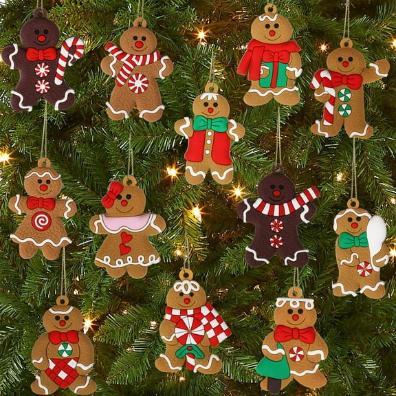 12 Pcs Christmas Ornaments, 3 Inch Gingerbread Man Tree Decorations, Xmas Holiday Hanging Baubles for Christmas Tree, Home, Party & Winter Wonderland Decor