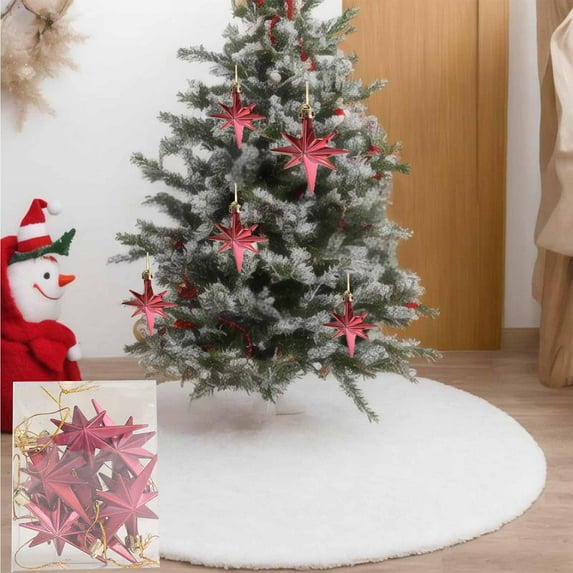 Sahpxhe 12 Pcs Christmas Ornaments Decorative Plastic Octagonal Star Pendants, Delicate Beautiful Octagonal Stars for Christmas Decorations Tree Decor 3.15x2.17 Inch Red