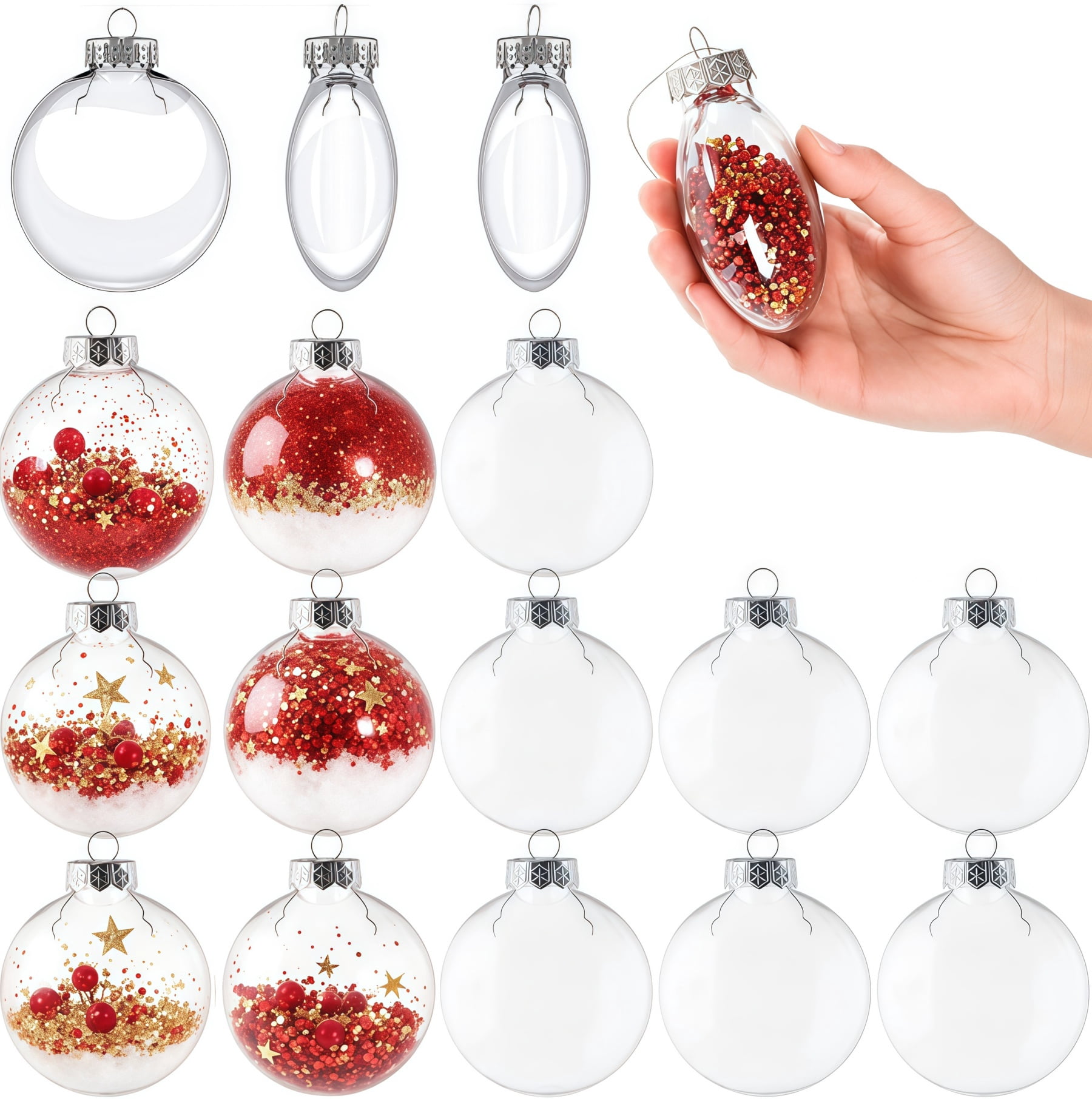 12 Pcs Christmas Ornaments,Plastic Fillable Ornament Ball,Clear Ornaments Christmas Balls for Halloween, Birthday, Wedding Decor, Christmas Tree DIY Crafts Ball Ornament (3.15''/80mm)