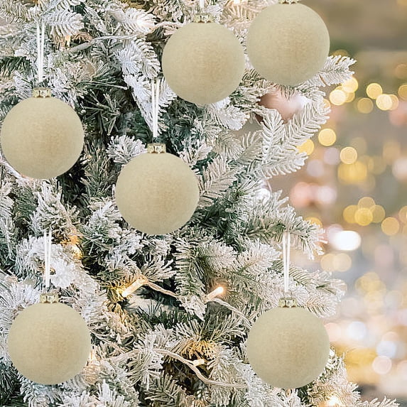 12 Pcs Christmas Ornaments Set, Champagne Foam-Core Velvet-Flocked Swirl Plastic Christmas Ball Ornament Set Soft Textured Shatterproof Hanging Baubles, Holiday Home Decor, 2 in