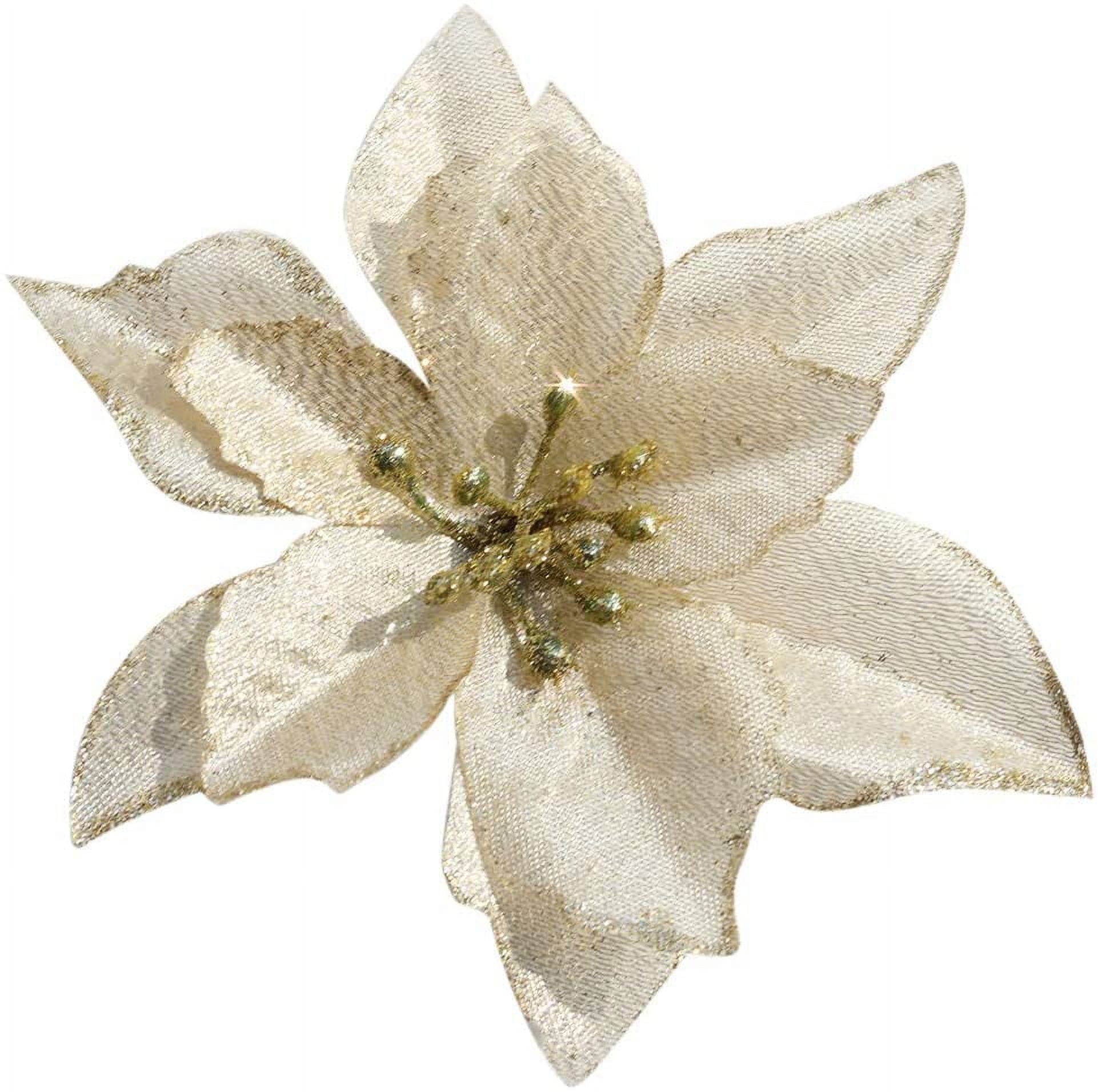 12 Pcs Christmas Poinsettia Christmas Tree Flowers Glitter Faux Flowers Decoration Artificial Poinsettia Ornaments - Gold