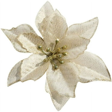12 Pcs Christmas Poinsettia Christmas Tree Flowers Glitter Faux Flowers Decoration Artificial Poinsettia Ornaments - Gold