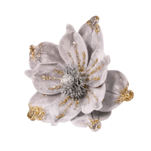 12 Pcs Christmas Poinsettia Flower Picks, Glitter Artificial Flower Heads with Stems for Tree Wreath Holiday Decor