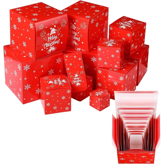 12 Pcs Christmas Prank Gift Box Nesting Gift Boxes Funny Prank Boxes for Xmas Birthday Wrapping, 1.9-6.3 Inch(Merry Christmas)