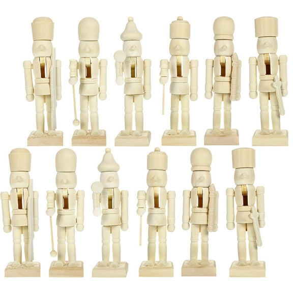 12pcs Unfinished Christmas Nutcracker Wooden Puppets Home Decor Ornament