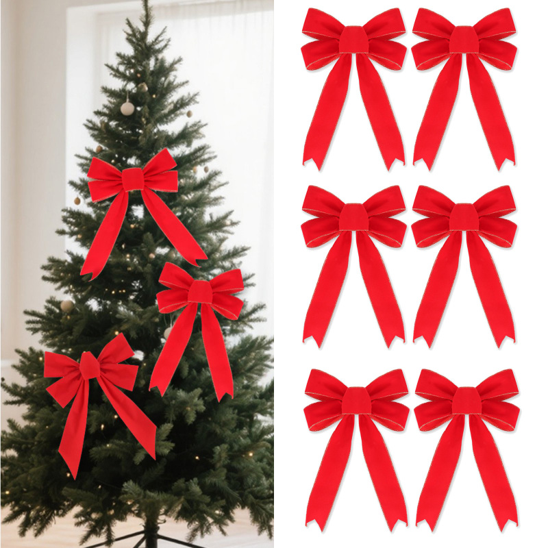 12 Pcs Christmas Red Bow Christmas Wreath Bows Christmas Velvet Bows Large Xmas Tree Ornaments Xmas Decoration Handmade Crafts for Home Outdoor Indoor Party