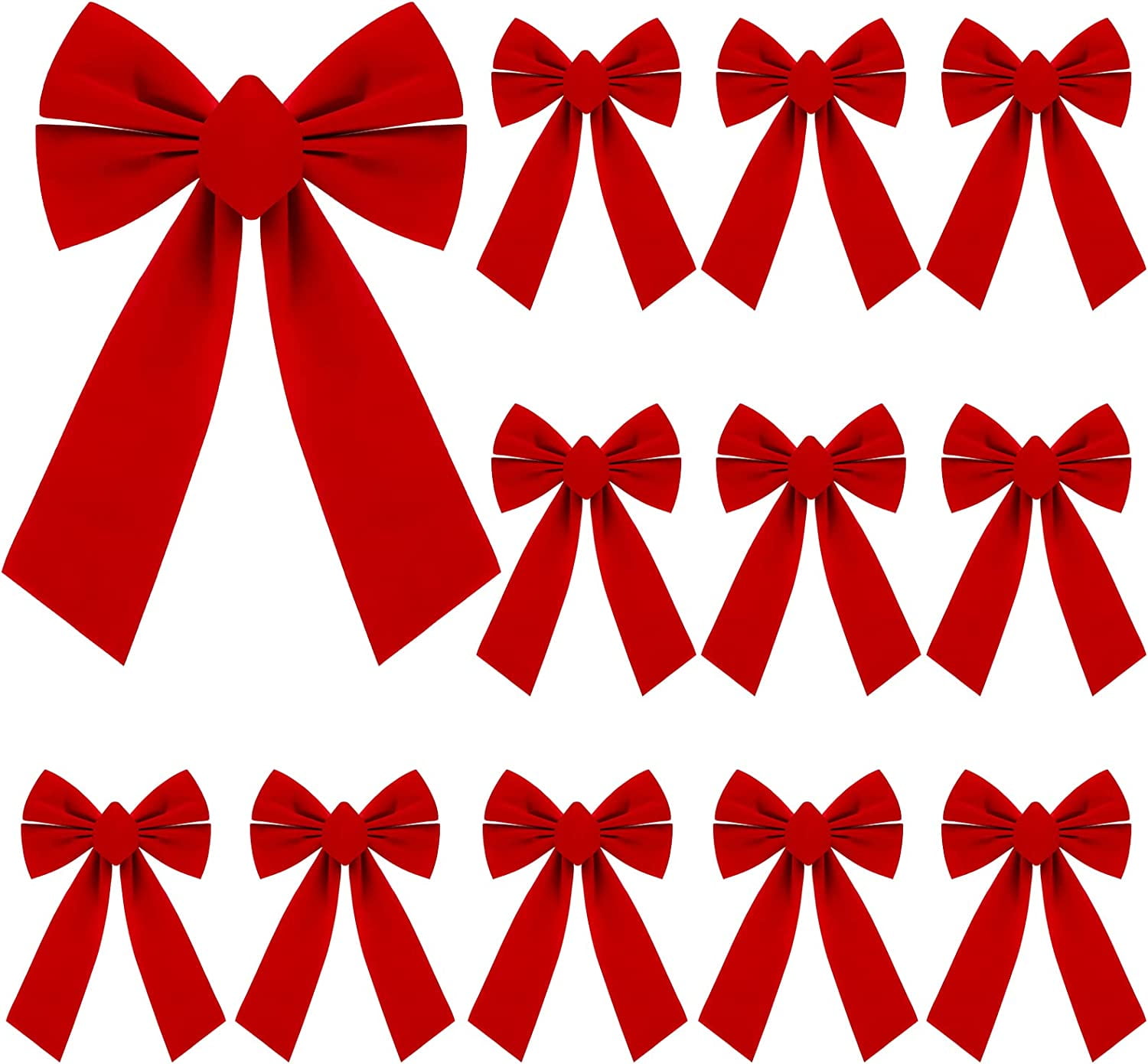 12 Pcs Christmas Red Bow Christmas Wreath Bows Christmas Velvet Bows Large Xmas Tree Ornaments Xmas Decoration Handmade Crafts for Home Outdoor Indoor Party (9.8 x 15.7 Inches)