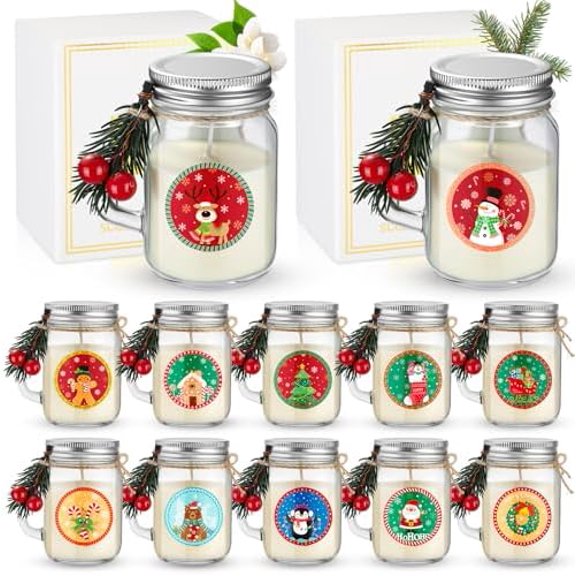 12 Pcs Christmas Scented Candle Gift Set 2.6oz 12 Fragrances Soy Wax Aromatherapy Christmas Candles Jars with Pine Needle Berry for Women Home Decorations Birthday Scented Holiday Presents