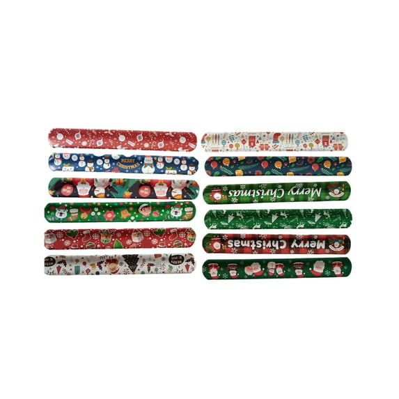 12 Pcs Christmas Slap Bracelets Party Favors Assorted Designs Santa Snowman Tree Wristbands for Kids Classroom Gifts(Multicolor)