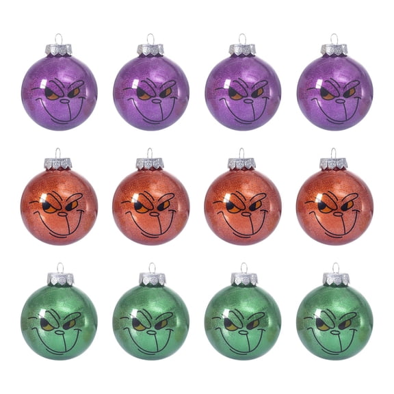 12 Pcs Christmas Smiling Face Printed Balls Hanging Ornaments, Festival Party Home Decorations For Christmas Tree Pendants