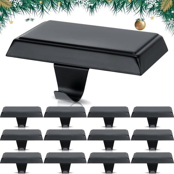 12 Pcs Christmas Stocking Holders for Mantle Weighted Stocking Hangers Fireplace Stocking Hooks for Xmas Holiday Party Decoration(Black)