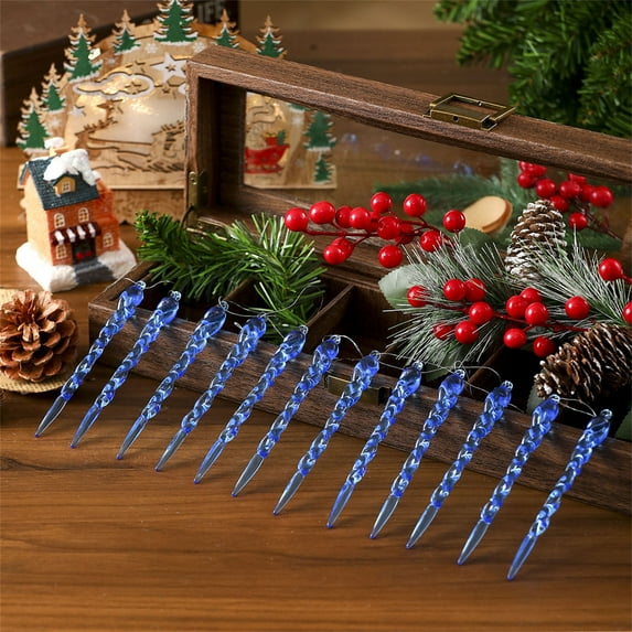 12 Pcs Christmas Transparent Icicle Ornaments for Christmas Decorations, Simulation Icicle Pendants for Winter Party Decor 5.1 Inch Blue