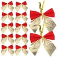 thumbnail image 1 of 12 Pcs Christmas Tree Bows, Xmas Tree Ribbons Glitter Bow,Mini Ribbon Bows Ornaments for Christmas Tree, Christmas Wreath, Gift Decoration(Gold&Red), 1 of 5