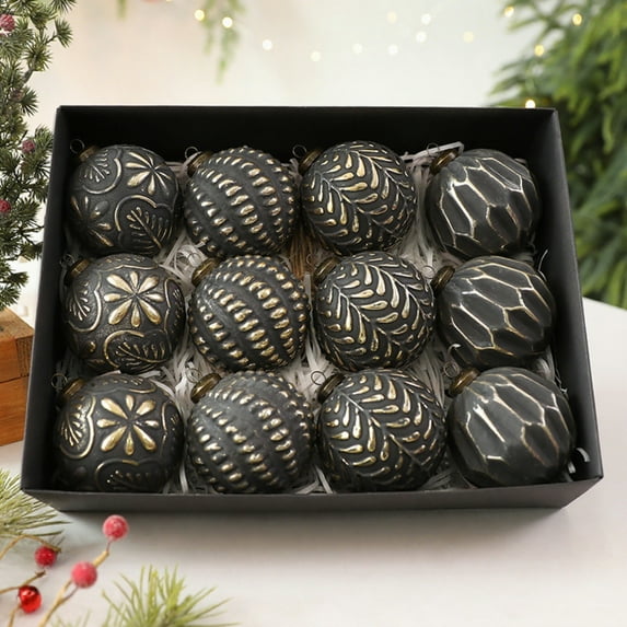 12 Pcs Christmas Tree Decorations - Elegant Black Assorted Christmas Balls Ornaments, for Xmas Tree Hanging, Christmas Decorations
