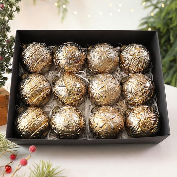 12 Pcs Christmas Tree Decorations - Elegant Gold Assorted Christmas Balls Ornaments, for Xmas Tree Hanging, Christmas Decorations