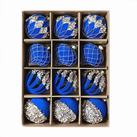 12 Pcs Christmas Tree Decorations Ornaments Set Velvet Flocked Xmas Ball Shatterproof Ball Ornaments Assorted Baubles for Festival Party Supplies