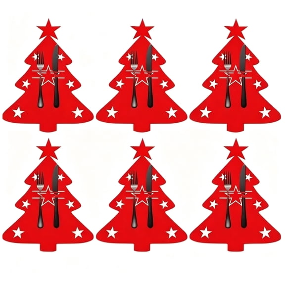 12 Pcs Christmas Tree Silverware Holder Christmas Flatware Holder Red Green Felt Xmas Tree Cutlery Holder Pockets Dinner Knife Fork Covers for Chrismas Dinner Party Favor Table Decor