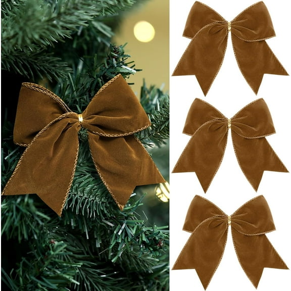 12 Pcs Christmas Velvet Bows 6 Inch Rustic Wreath Gift Bows Vintage Xmas Velvet Ribbon Bow Ornaments for Christmas Farmhouse Tree Garland DIY Craft Wrapping Decorative(Brown)
