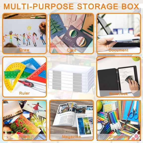 12 Pcs Clear A4 File Portable Project Case, Plastic Storage Box for 8.5" x 11" Letter Paper, Scrapbook Paper Storage Boxes Documents Magazines Holder$$Office