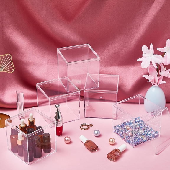 12 Pcs Clear Acrylic Box with Lid Plastic Small Acrylic Boxes Decorative Storage Box Jewelry Display Mini Clear Container for Home Candy Pill Tiny Jewelry(Square,4.7 x 4.7 x 4.7)