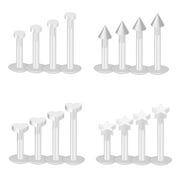 AJ DEFIRO 12 Pcs Clear Cartilage Earrings, 16G Clear Bioflex Tragus Lip Retainer, Body Piercing Jewelry for Women Men, Plastic Piercing Jewelry for Work, 6/8/10/12mm