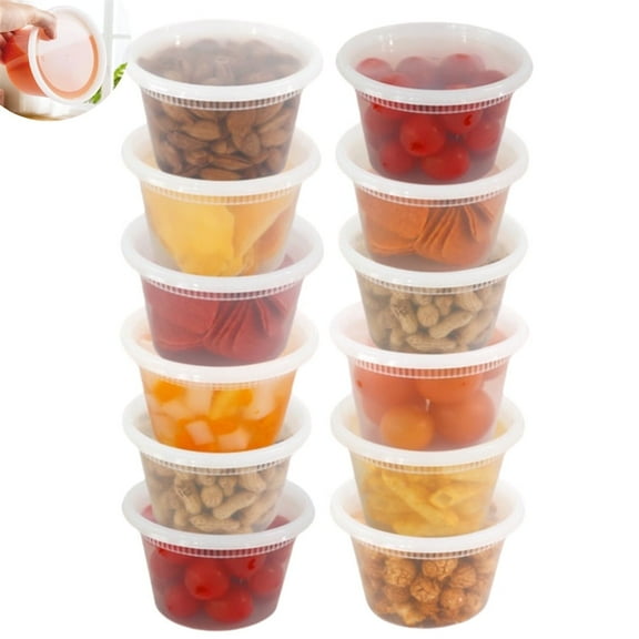 12 Pcs Clear Deli Containers with Tight Lids,Plastic Food Storage Box,Airtight Leakproof Takeout Containers,Disposable Stackable Soup Cups,Kitchen Meal Prep Box,Freezer Safe 16 oz