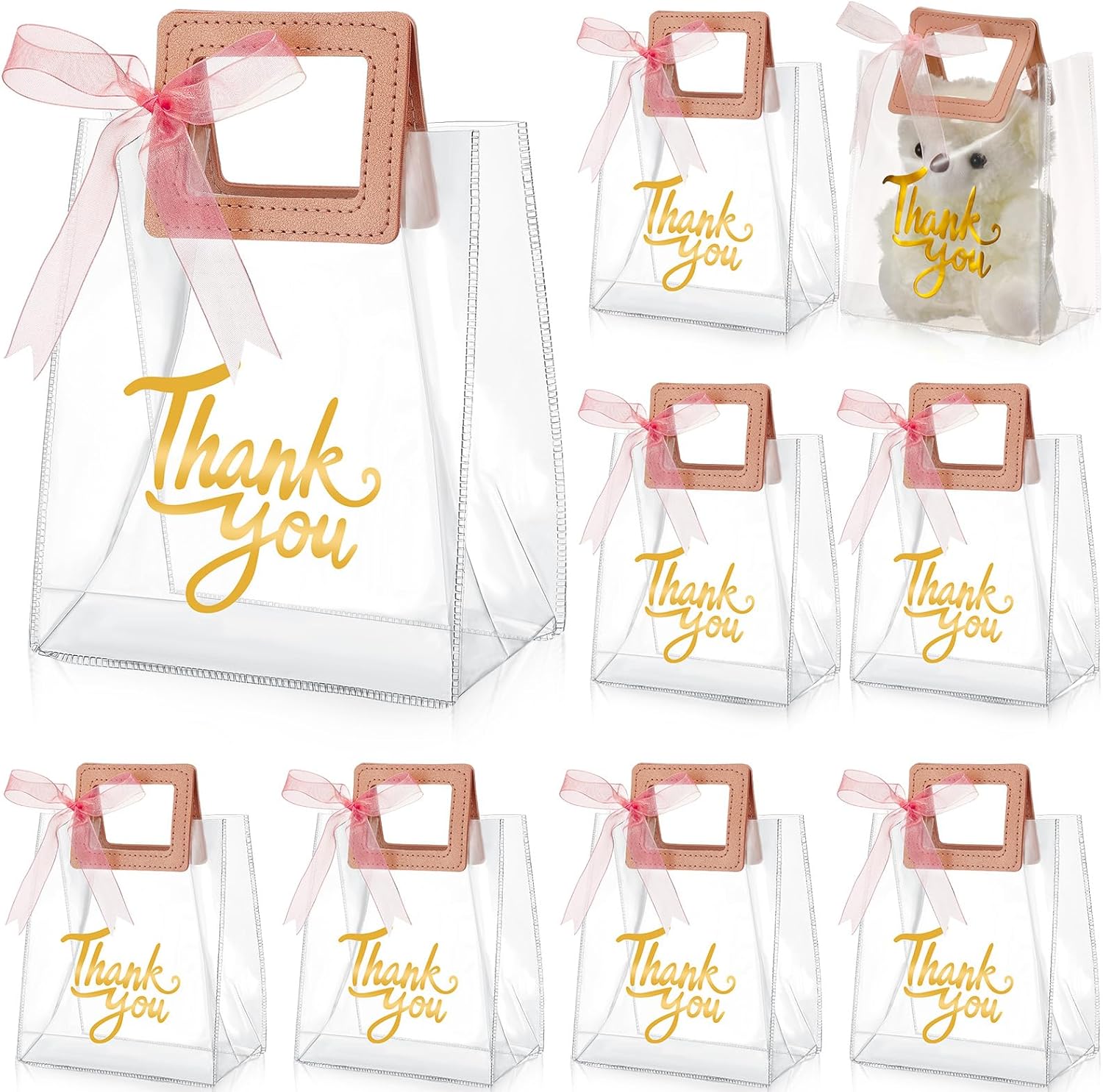 12 Pcs Clear Gift Bags with Handle Reusable Transparent PVC Wrap Bags