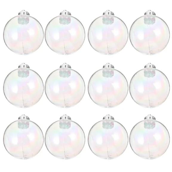 12 Pcs Clear Iridescent Ornaments Pearl White Baubles Bubble Ball